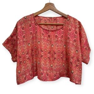 Free People Marion Printed Oversized Flyaway Back Crop Top